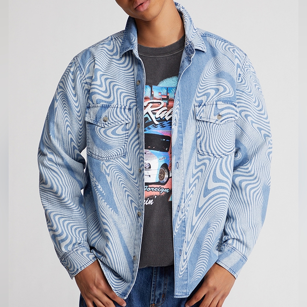 Pacsun Heatwave Denim Shirt, optical illusion, trippy, XL